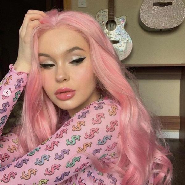 

synthetic wigs light pink long body wave hair lace front for women cosplay high temperature fiber glueless preplucked, Black