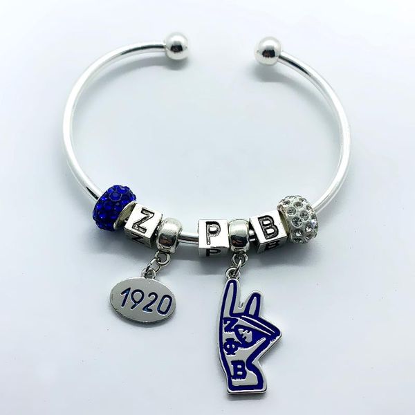 

charm bracelets exquisite greek society zeta phi beta sorority symbol zpb 1920 pendant big hole beads letter bracelet, Golden;silver