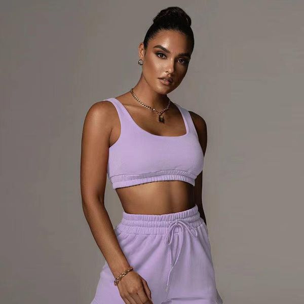 

women's shorts european and american vest exposed navel casual sports suit women 2021 summer simple, White;black