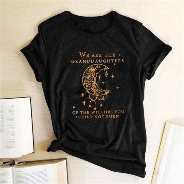 

women's t-shirt we are the granddaughters of witches you could not burn letter print women short sleeve summer loose tee shirt femme, White