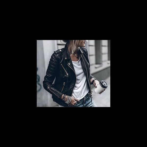

women's jackets womens fashion lapel zipper women leather jacket ladies pure color -40, Black;brown