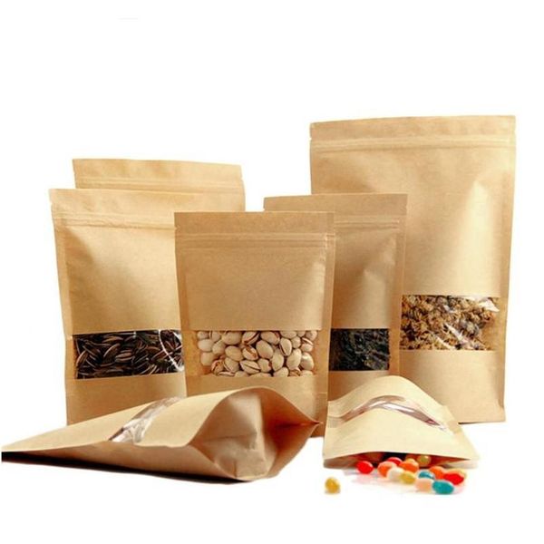 

kraft paper bag stand up food pouches with transparent window reusable bags food st jllxcn xmhyard