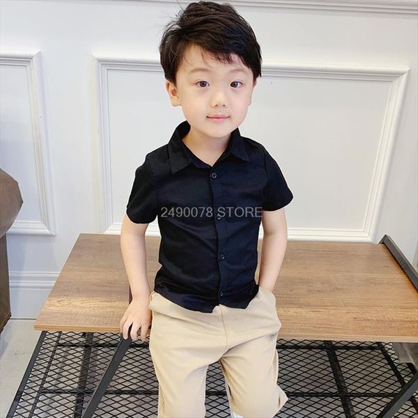 

boys summer shirt hawaii beach short sleeve school dress children blouse kids birthday formal shirts, White;black