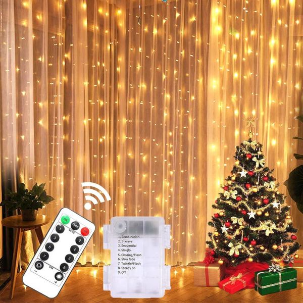 

new battery powered 3x3m 300 led curtain icicle fairy string lights copper wire christmas led wedding party fairy lights garland