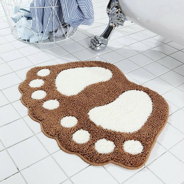 

bath mats water-absorbent non-slip foot pattern mat for household quick drying microfiber shaggy bathroom carpet