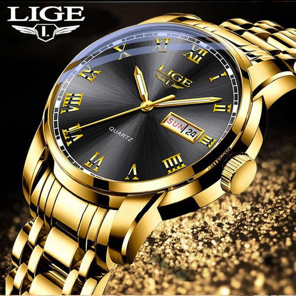 

wristwatches lige mens watches casual fashion watch men's calendar week clock waterproof wristwatch analog sport watch+box, Slivery;brown