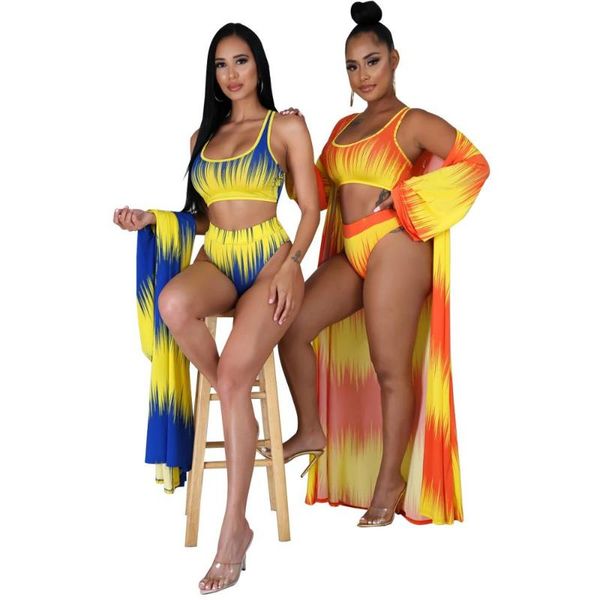 

dpsde 2021 summer new women beach style sets sleeveless round neck elastic short pants long outwear 3 piece sets, Gray