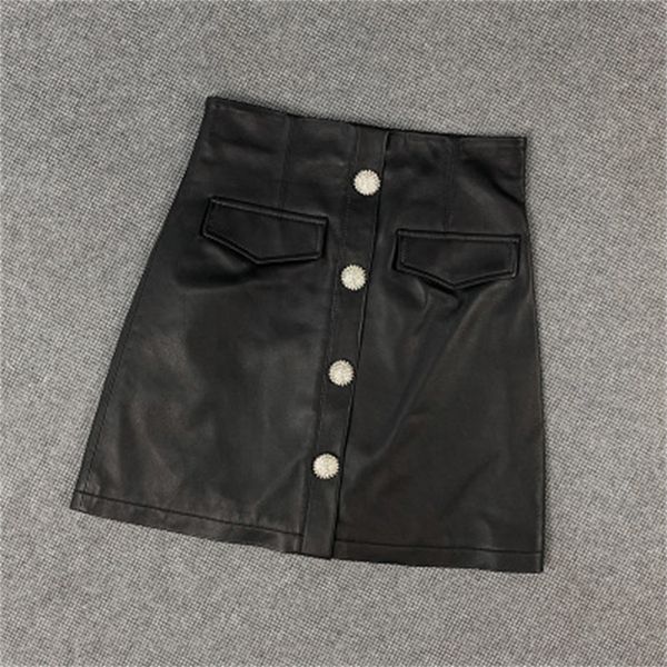 

2021 female spring genuine royal sheep leather skirt e17 dve4, Black