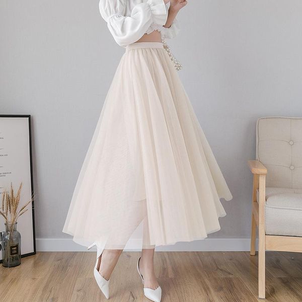 

skirts 2021 elastic waist wedding maxi women long skirt soft tulle casual autumn winter party faldas saia, Black