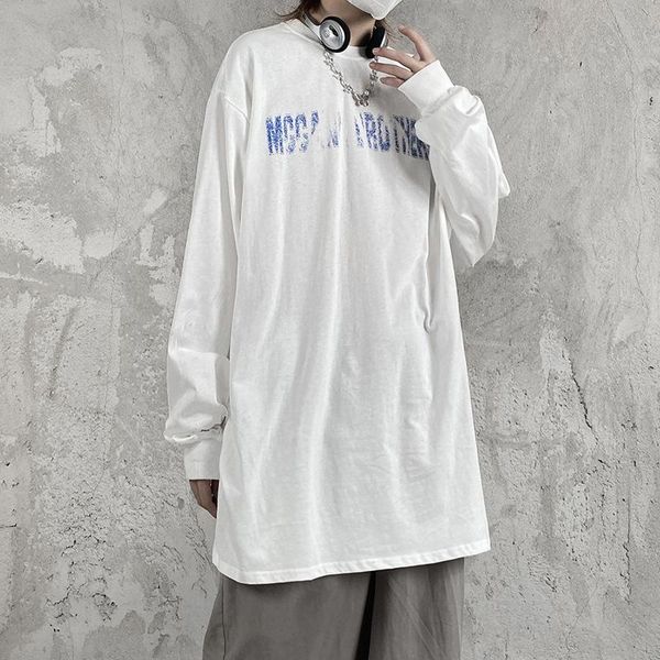 

men's t-shirts gtdom high street hip hop loose 2021 autumn cotton couple t-shirt scene printing long sleeve o-neck casual men, White;black