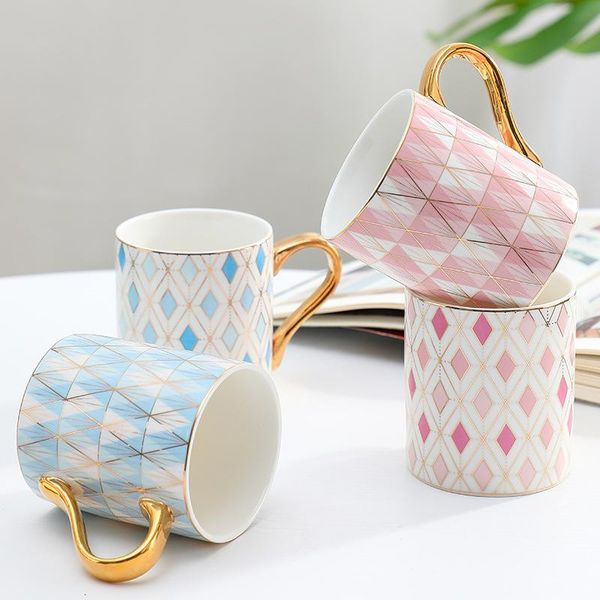 

mugs ceramic cup light luxury european simple lingge mug creative gift