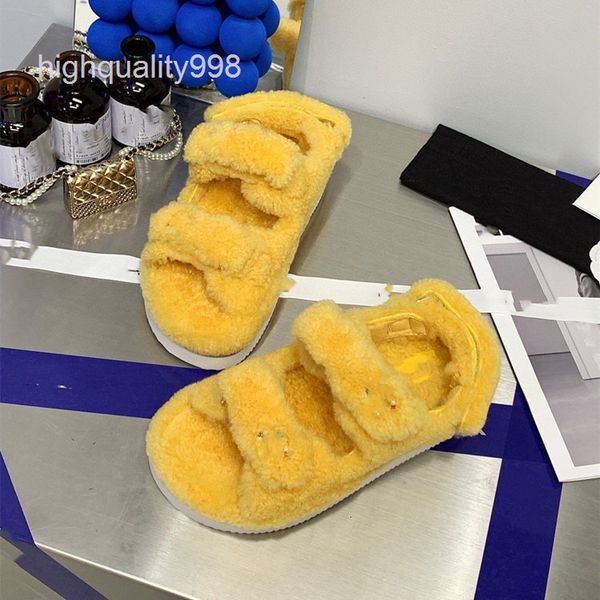 

sandals high end quality small fragrance thick bottom wool sandals women's lovely warm shoes for external wear, Black