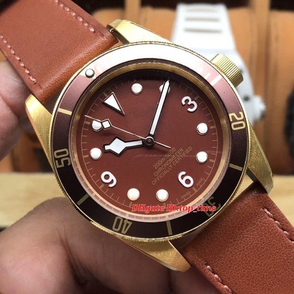 

3 style watches 42mm bronze m79250bm-0005 miyota automatic mens watch sapphire alumina bezel dark brown dial leather strap gents sports wris, Slivery;brown