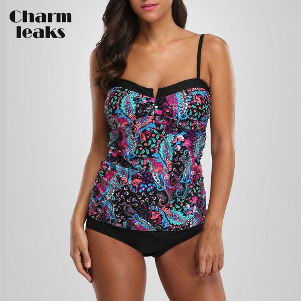 

women's swimwear charmleaks tankini set women vintage floral print swimsuit padded bathing suit beach wear bikini, White;black