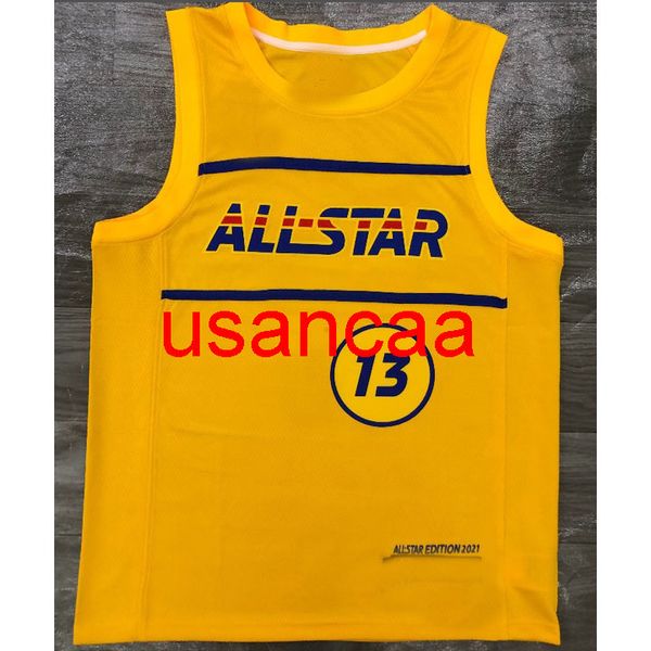 Alle Stickereien 13# GEORGE 2021 Saison All Star gelbes Basketballtrikot. Passen Sie Männer, Frauen und Jugendliche an und fügen Sie eine beliebige Nummer und den Namen XS-5XL 6XL hinzu