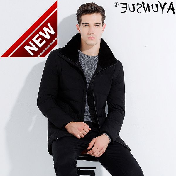 

men winter jacket 2021 men's clothing white duck down jackets real lamb fur collar coat ropa hombre lxr643, Black