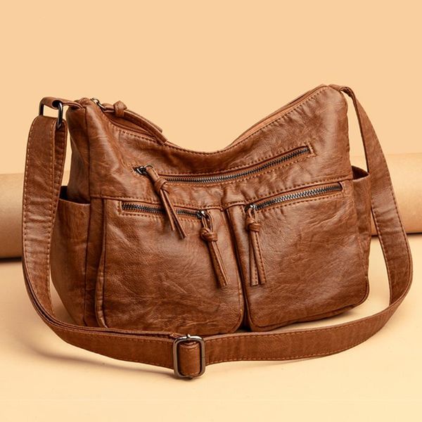 

evening bags fashion vintage pu leather shoulder bag crossbody elegant women's large capacity handbag solid color multi pocket handbags