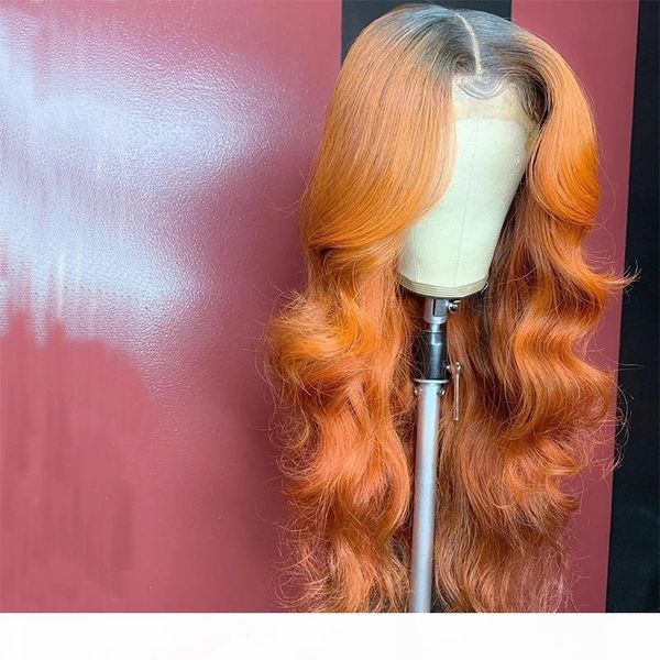 

deep part lace front human hair wigs 180% density brazilian orange color remy wavy human hair pre-plucked hairline, Black;brown
