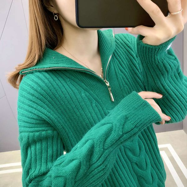 

zipper thickened turtleneck sweater 2021 new women's autumn and winter loose dress, White;black