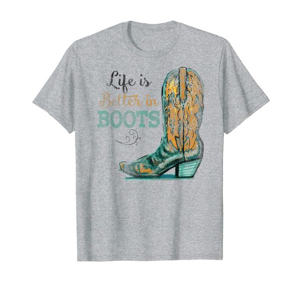 

life is better in boots t shirt country cow girl women tee, White;black