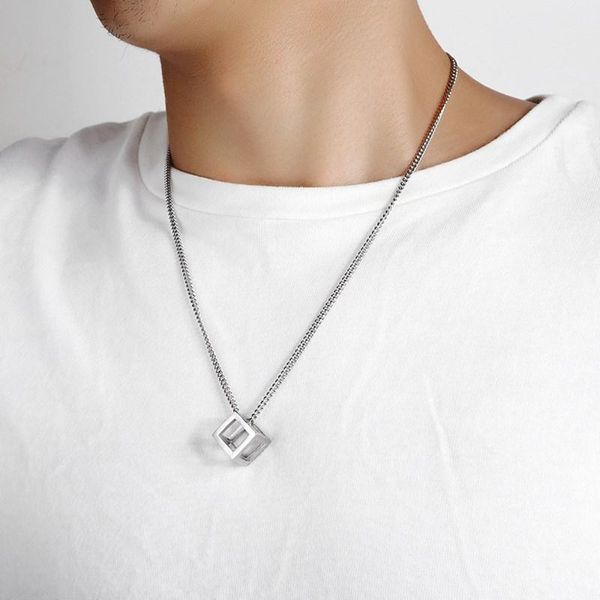

pendant necklaces fashion 316l stainless steel hollow geometric necklace titaium long chain collier for women jewelry gifts, Silver