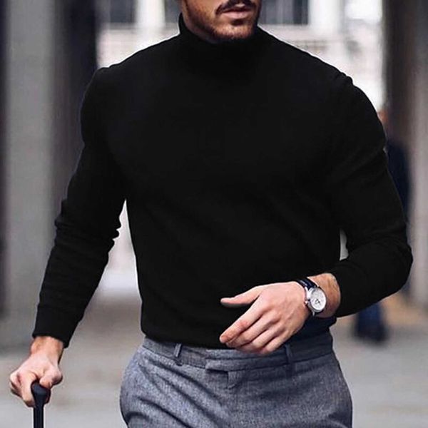 

men's knitted long sleeve high neck sweater, uniform color, classical style, leisure, slim fit, suitable for daily wear, autumn and win, White;black