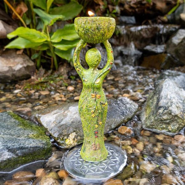 

candle holders earth green goddess totem tea light stand altar