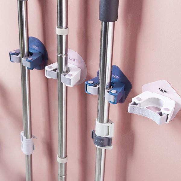 

hooks & rails wall mounted mop storage holder organizer brush broom hanger rack kitchen bathroom suction hanging pipe