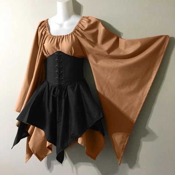 

casual dresses halloween dress for women cosplay costumes gothic retro long sleeve solid corset elegant princess coffee black, Black;gray