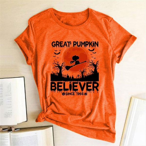 

pumpkin believer since 1966 print womens halloween graphic tees harajuku aesthetic clothes vintage woman tshirts, White