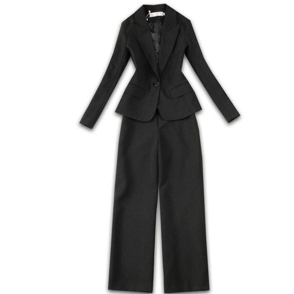 

female fashion quality spring and autumn new temperament work done with solid tool + straight leg wide small two-piece suit 8rs2, White;black