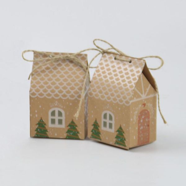 

gift wrap 10/50pcs kraft paper house shape with ropes candy bags cookie packaging boxes christmas tree pendant party decor