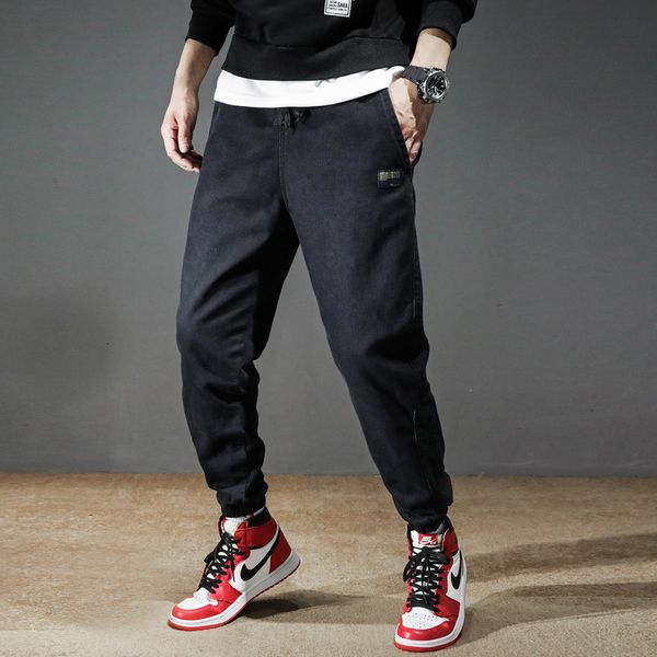 

2021 new moda streetwear masculino solto ajuste cor preta emendado designer carga slack bottom joggers calas de brim hip oilt, Blue