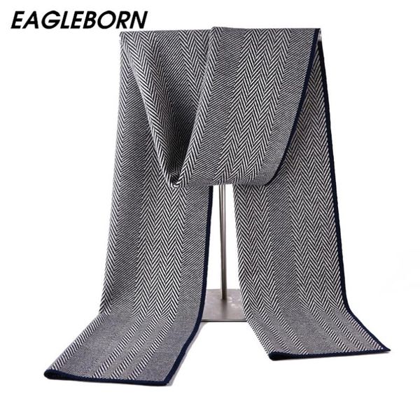 

scarves wool scarf men winter striped knitted business high-quality dad festival for plaid luxury, Blue;gray