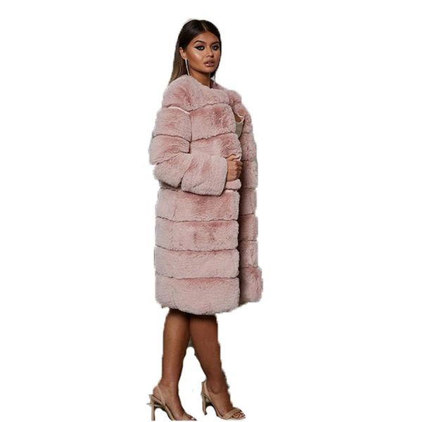

women's fur & faux 2021 autumn winter coat women white pink black plus size loose casual fashion thick warm long jacket gh512