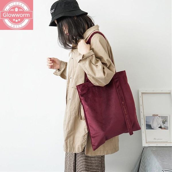 

cross body women velour shoulder bag embroidery letters canvas totes handbags soft cotton cloth ribbon strap square shopping bags