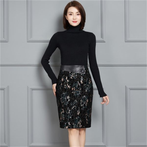 

2021 new fashion genuine royal sheep leather skirt k12 7gra, Black