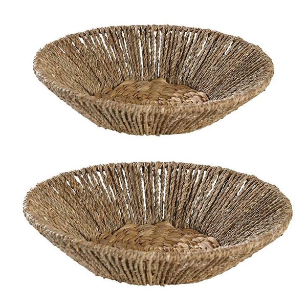 

dishes & plates straw hand woven round storage tray fruit snack display