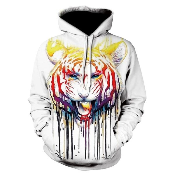 

men's hoodies & sweatshirts fashion spring and autumn splash ink tiger 3d printing funny hoodie pullover sleeve streetwear sweatshirt, Black