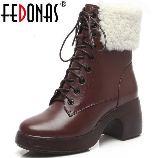 

winter est women snow boots genuine leather high heels ankle for office lady party shoes woman 210528, Black