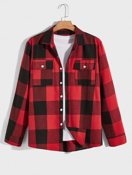

romwe guys buffalo plaid shirt without tee o4oq#, White;black