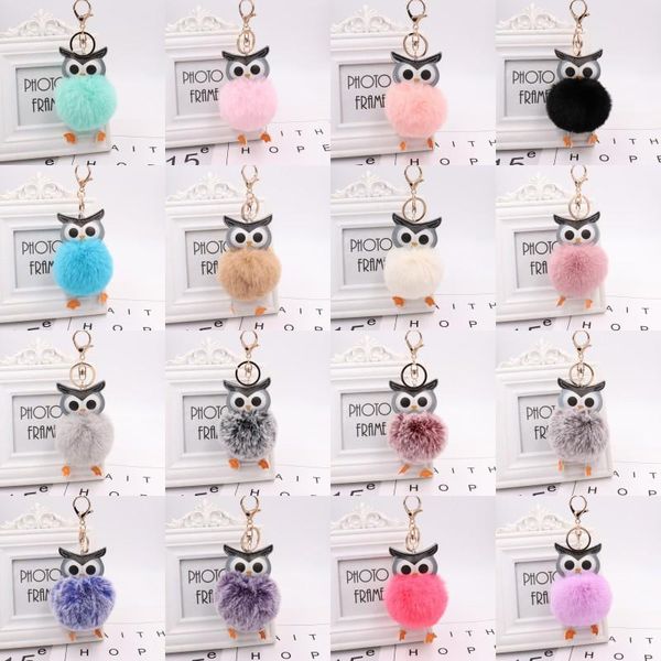 

cute fluffy ball owl faux fur pom pom keychain jewelry adorable charm pendant puff ball keyring decoration for bag purse wallet, Slivery;golden