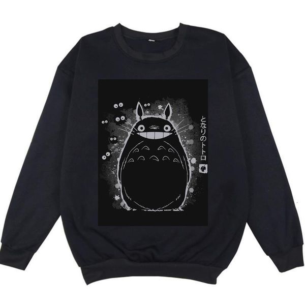 

men women totoro sweatshirt boys girls spring o-neck sportswear fleece warm kawaii teens couple pullover gift, Black