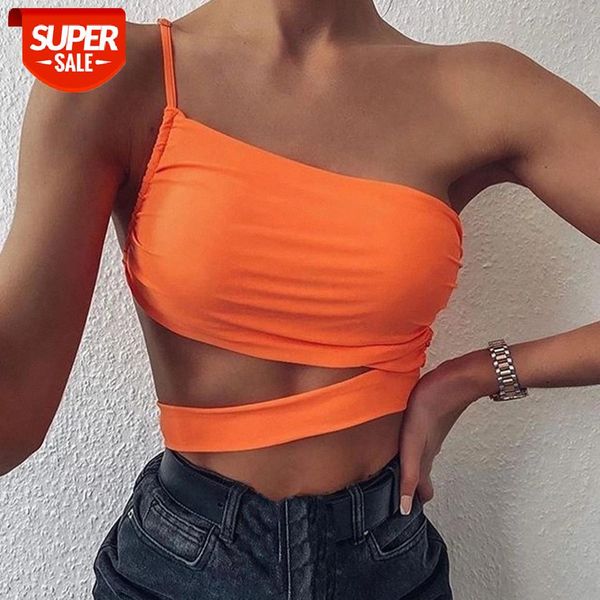 

single spaghatti strap off shoulder strapless cropped summer women orange hollow out backless camis tank clubwear #fx7g, White