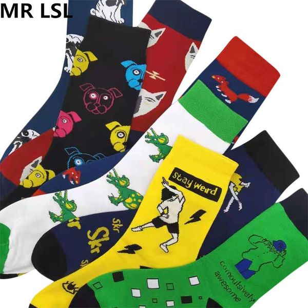 

10 pair/lot men women fashion funny socks individuality cartoon character art cute animal pattern cotton harajuku sock, Black