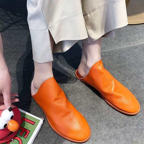 

2021 new spring summer round toe shallow soft pu leather candy colors flat slippers women shoes fashion tide 10i418, Black