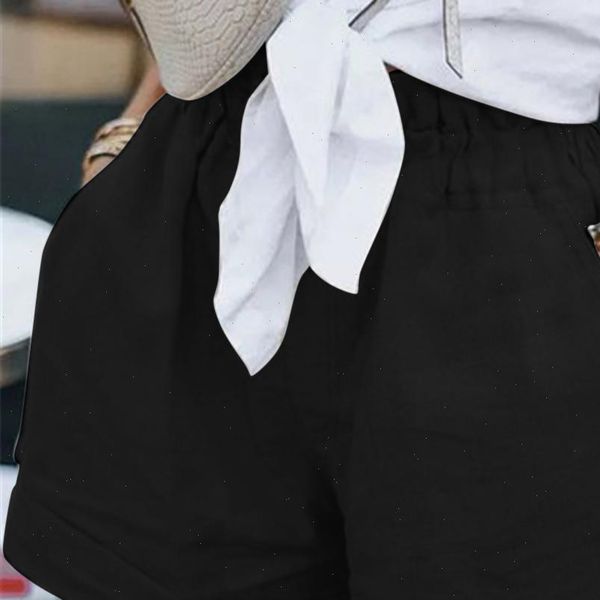 

woman shorts high waist paperbag lace up shorts plus size wide shorts womens summer breeches pantalon corto casual sweat short, White;black