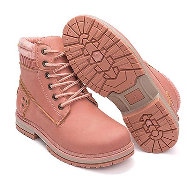 

boots women winter motocycle plus velvet high casual shoes woman lace-up flats fashion ankle snow, Black