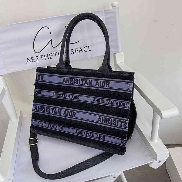 

bag women's 2021 korean fashion denim letter one shoulder tote canvas messenger handbag s, Black;red