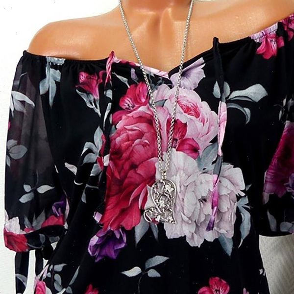 

women off shoulder floral blouse shirt new lady loose flower print shirt summer fashion slash neck clothe5 3.5, White